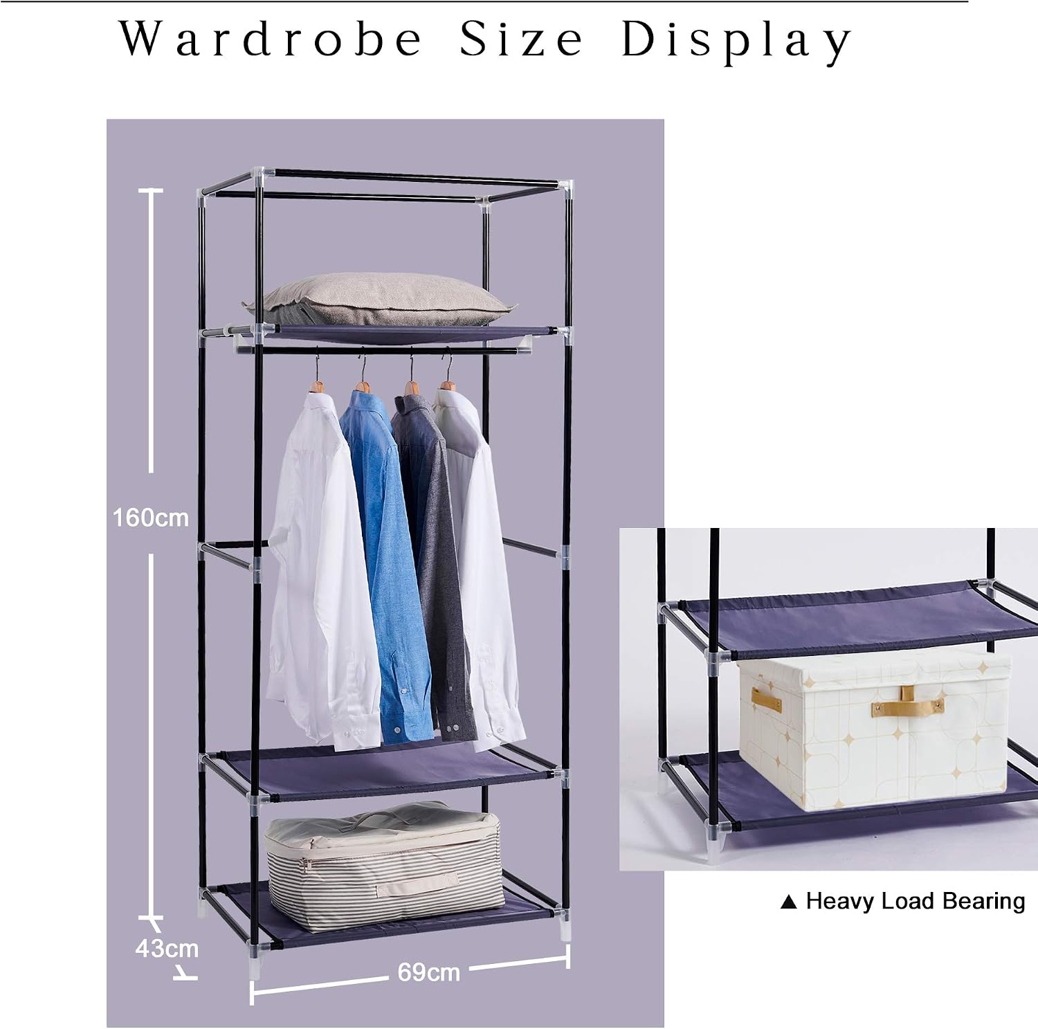 Hododou Portable Wardrobe Single Wardrobe Storage Organizer with Hanging Rail Foldable Closet for Clothes Bags, Toys, Shoes - Image 5