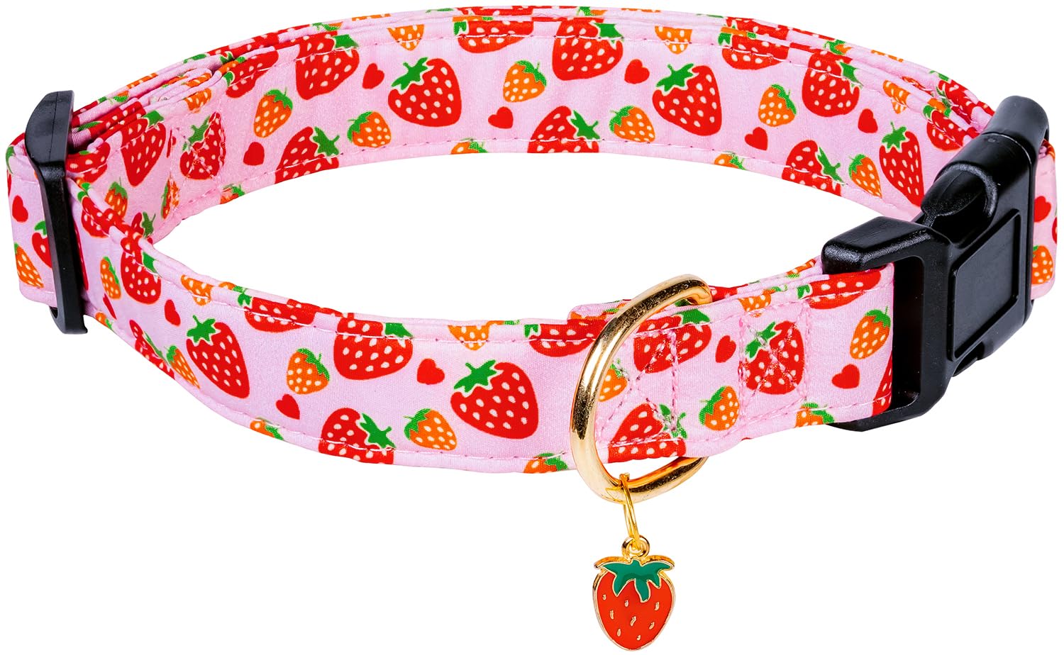 Photo 1 of PREHAI Cute Cotton Dog Collar for Small Medium Large Dogs Special Design Cute Pink Strawberry with Pendant for Girl Female Dogs Soft Adjustable Strawberry Puppy Collars for Girl Female Dogs Pet Collar