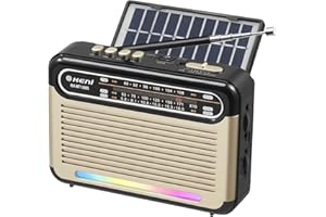 G Keni Portable Solar Radio AM FM SW with Rechargeable Battery Operated, Shortwave Bluetooth Radio Strong Reception, USB/TF Card Input, Solar Panel, Big Speaker with Ambient Light (Golden&Black)