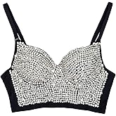 ELLACCI Women's Rhinestone Diamond Push up Bustier Crop Top Sexy Punk Corset Bra Black