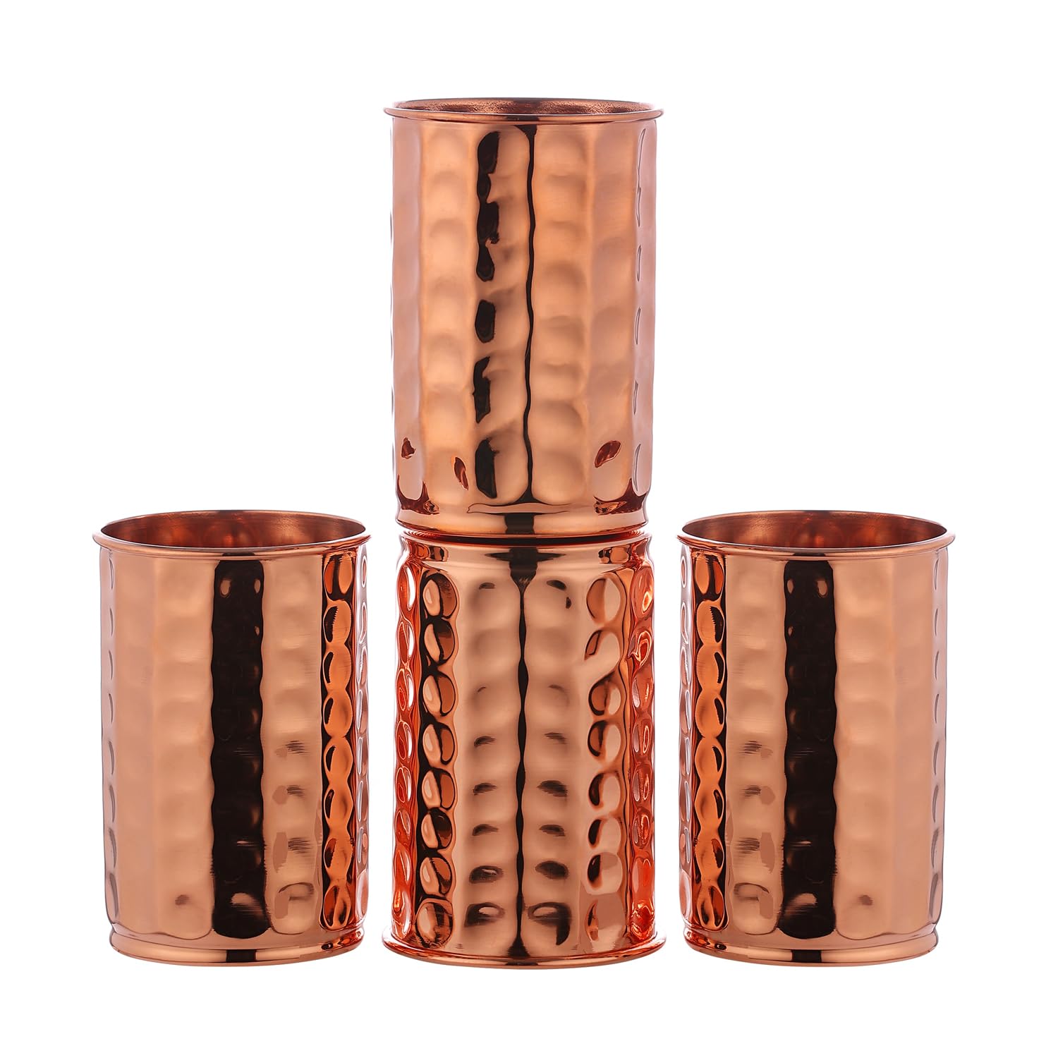 ANCIENTIMPEX Pure Copper Tumbler Set of 4 Hammered, for Ayurveda Health Benefits - 350 Ml Capacity