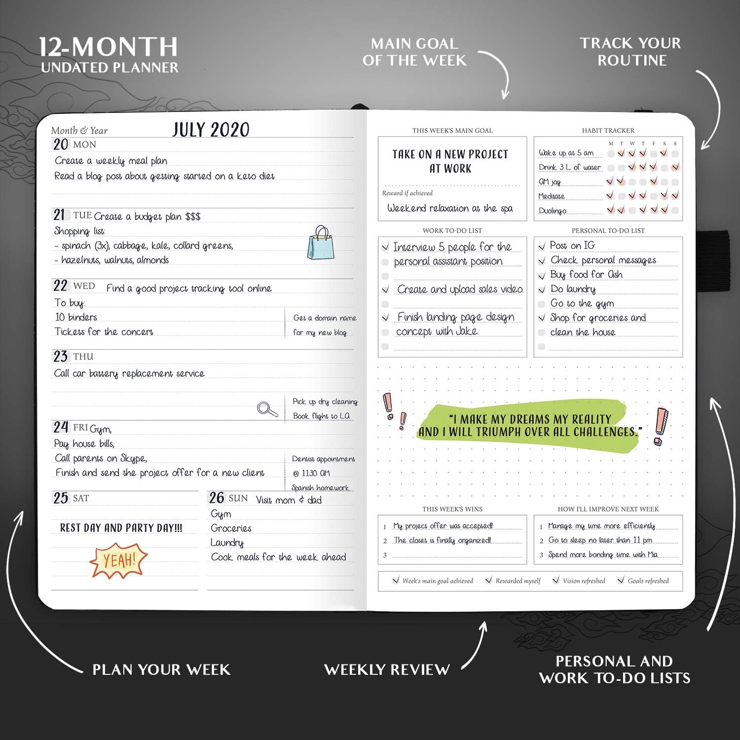Legend Planner - Weekly & Monthly Life Planner to Hit Your Goals & Live Happier. Organizer Notebook & Productivity Journal. A5 (Black) - Image 4