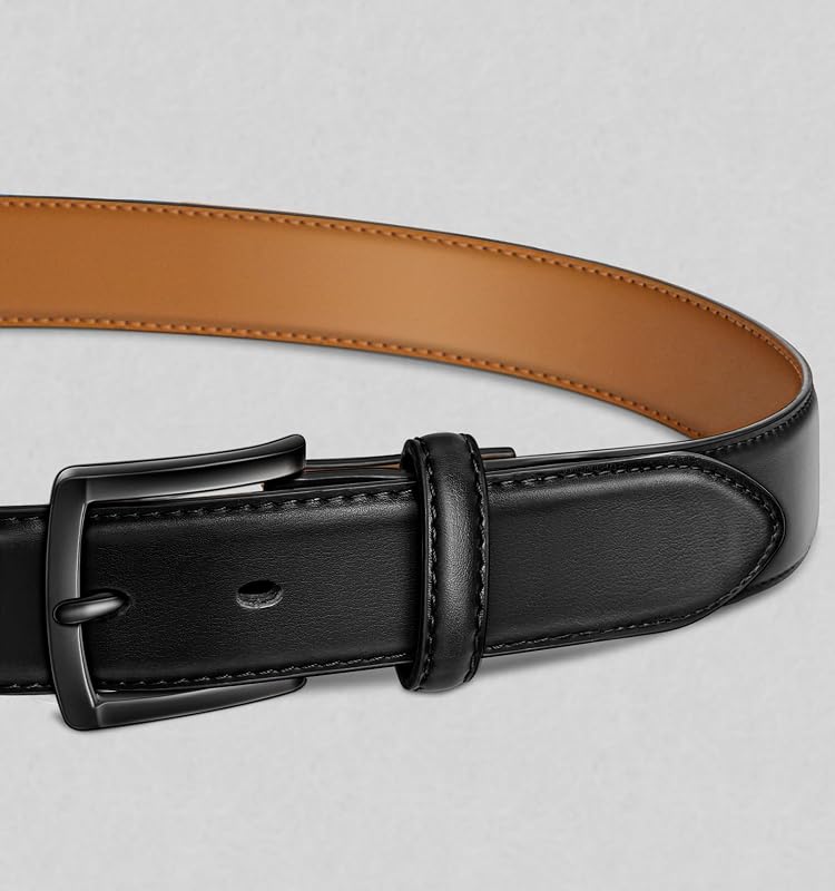 Cintura Uomo 2 Pezzi, Cintura Pelle per Jeans Casual 35mm,Dimensione Fissa(Nero/Marrone scuro,140cm/48-50vita regolabile)