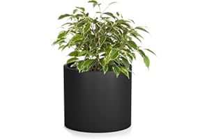 Fox & Fern Large 12 Inch Plant Pot - Premium Lightweight Fiberstone Black Plant Pot w Drainage Plug; Large Indoor Plant Pot & Outdoor Planter; 12 Inch Pots for Plants Indoor & Outdoor; Black Planter