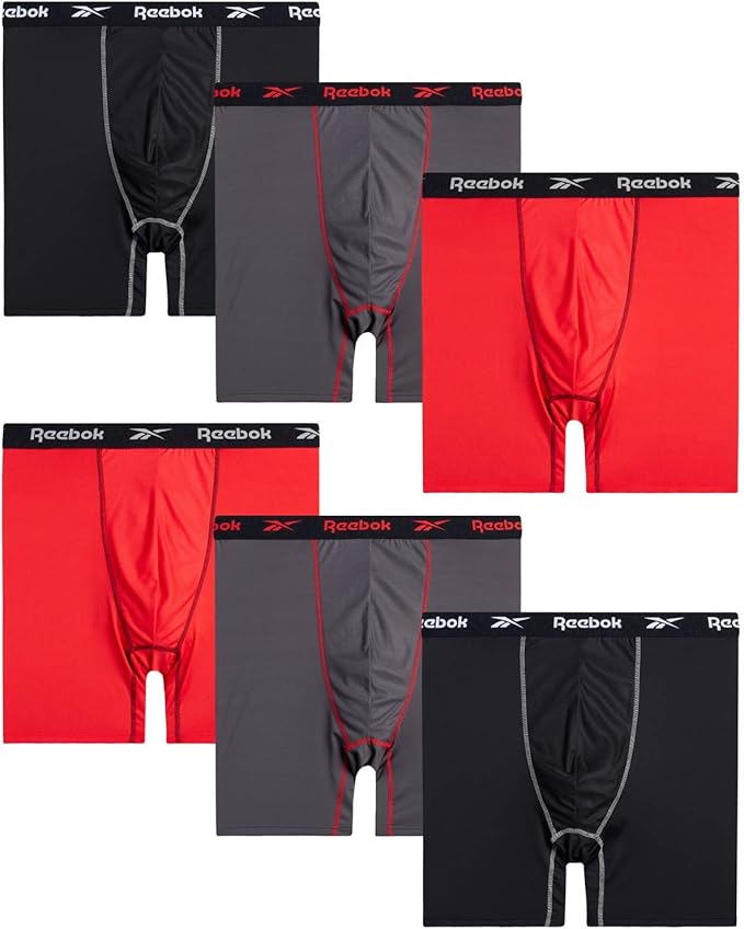 Reebok Men's Underwear Big and Tall Performance Boxer Briefs (6 Pack