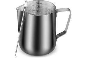 ZULAY KITCHEN Zulay Milk Frothing Pitcher with Latte Art Pen – 12oz 20oz 32oz - Stainless Steel Frother Cup with Measurement Markings, Espresso & Coffee Accessories Creamer Jug with Laser-Welded Handle - 20 oz