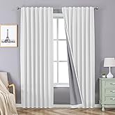 Joydeco 100% Blackout Curtains for Bedroom Living Room 108 inches Long - 2 Panels Set Burg White Curtains Drapes Room Darkeni