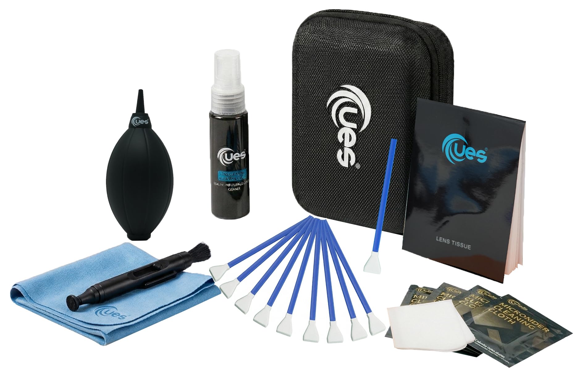 UES DSLR Camera Sensor and Lens Cleaning Travel Kit: APS-C Sensor Cleaning Swab, Cleaner, Air Blower, Microfiber Cloth, Lens Cleaning Pen, Lens Paper