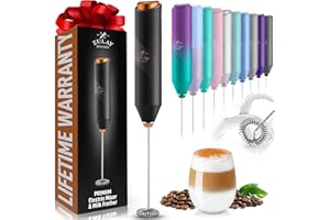 Zulay Powerful Milk Frother Wand - Handheld Stainless Steel Drink Mixer for Coffee, Lattes, Cappuccino, Matcha - Battery Oper
