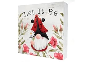 HDKY Let It Be Gnome Wood Box Sign Home Decor Rustic Gnome Spring Wooden Box Sign Block Plaque for Wall Tabletop Desk Home Decoration