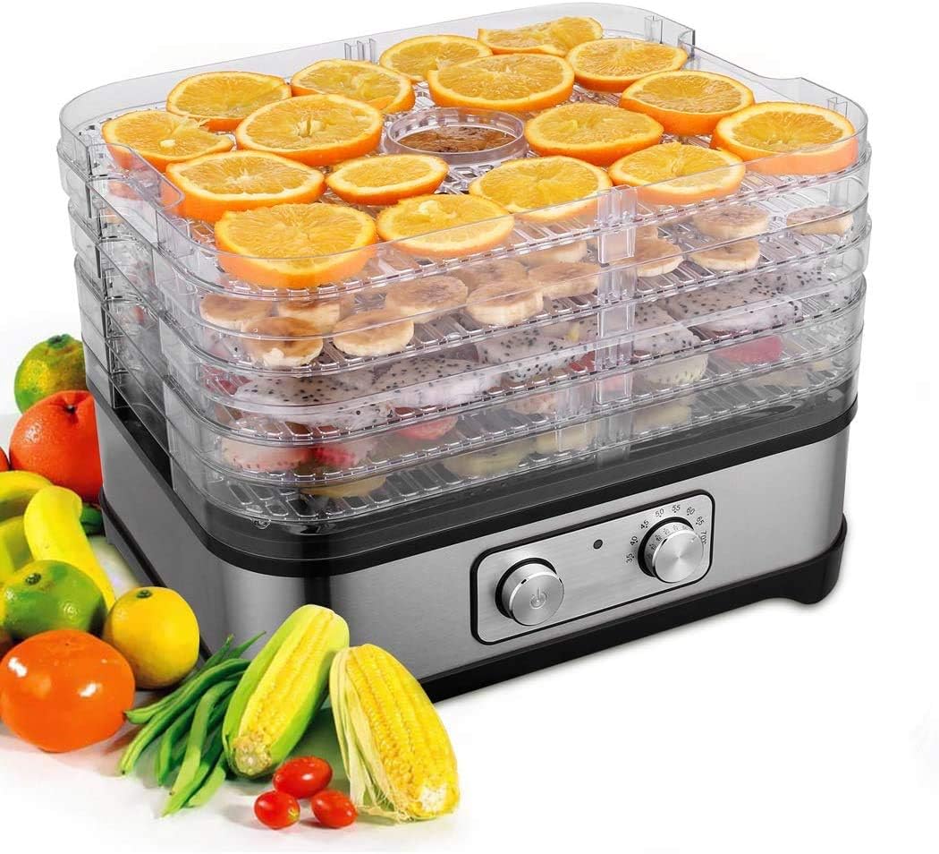 Déshydrateur Alimentaire 5 Étages - 350W - Blanc - Pour Fruits, Légumes, Jerky (Viande Séchée)