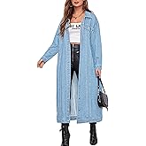 chouyatou Women's Fashion Spring Button Down Midi Long Denim Jean Jacket Trench Coat
