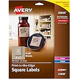 Avery Square Labels for Laser & Inkjet Printers, 2" x 2", 300 Kraft Brown Labels (22846)