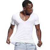 Deep V Neck T Shirt for Men Low Cut Vneck Tee Invisible Tshirt Vee Top Scoop Hem