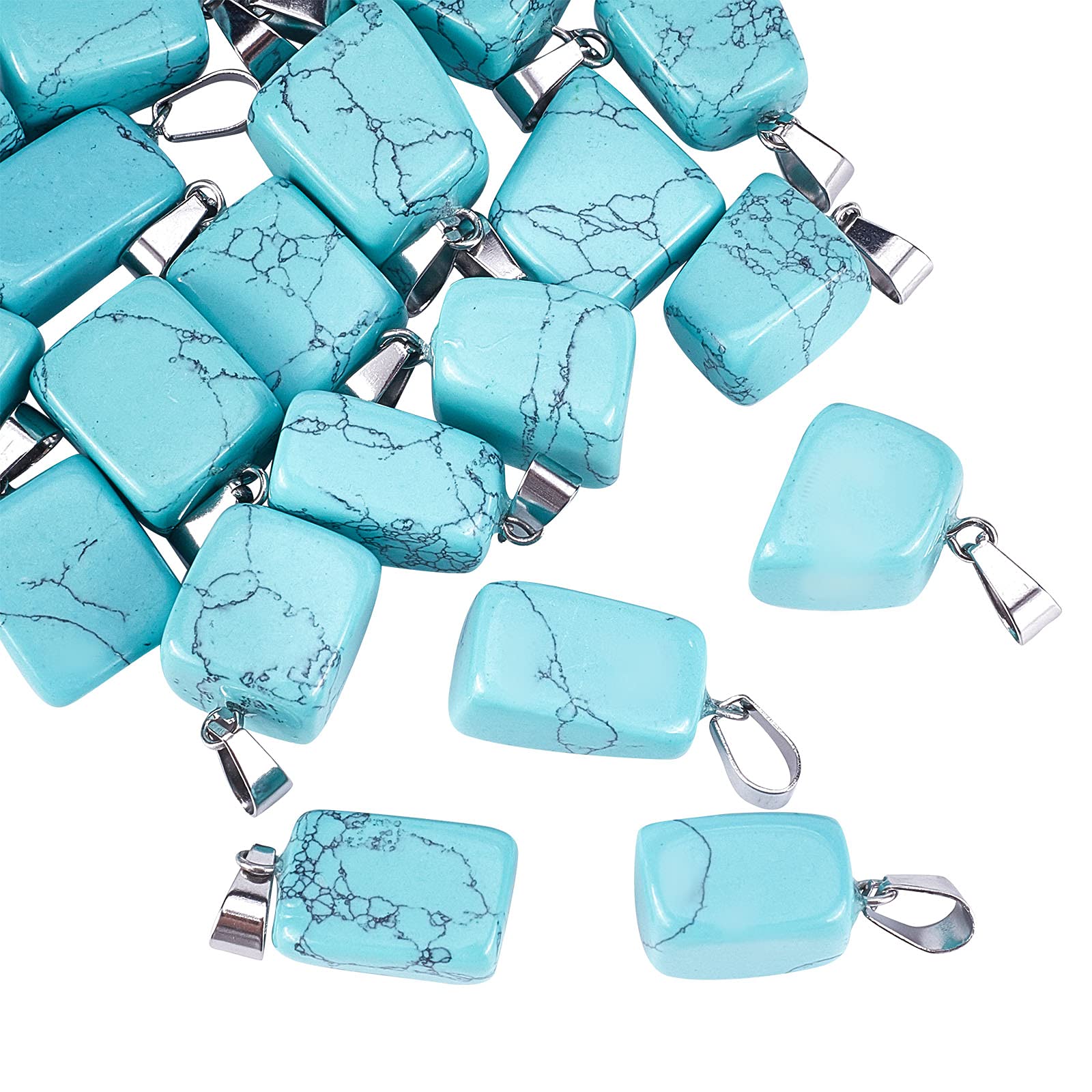 UNICRAFTALE 24pcs Synthetic Turquoise Pendants with Stainless Steel Snap On Bails Mixed Stone Nugget Pendant 3x7.5mm Large Hole Dangle Charm for Bracelet Necklace Making
