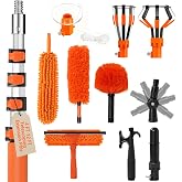 20FT Light Bulb Changer for High Ceilings Kit with Extension Pole Orange | Telescoping Lightbulb Changing Pole,Cobweb Brush Extendable Duster,Ceiling Fan Cleaner and Window Squeegee Cleaning