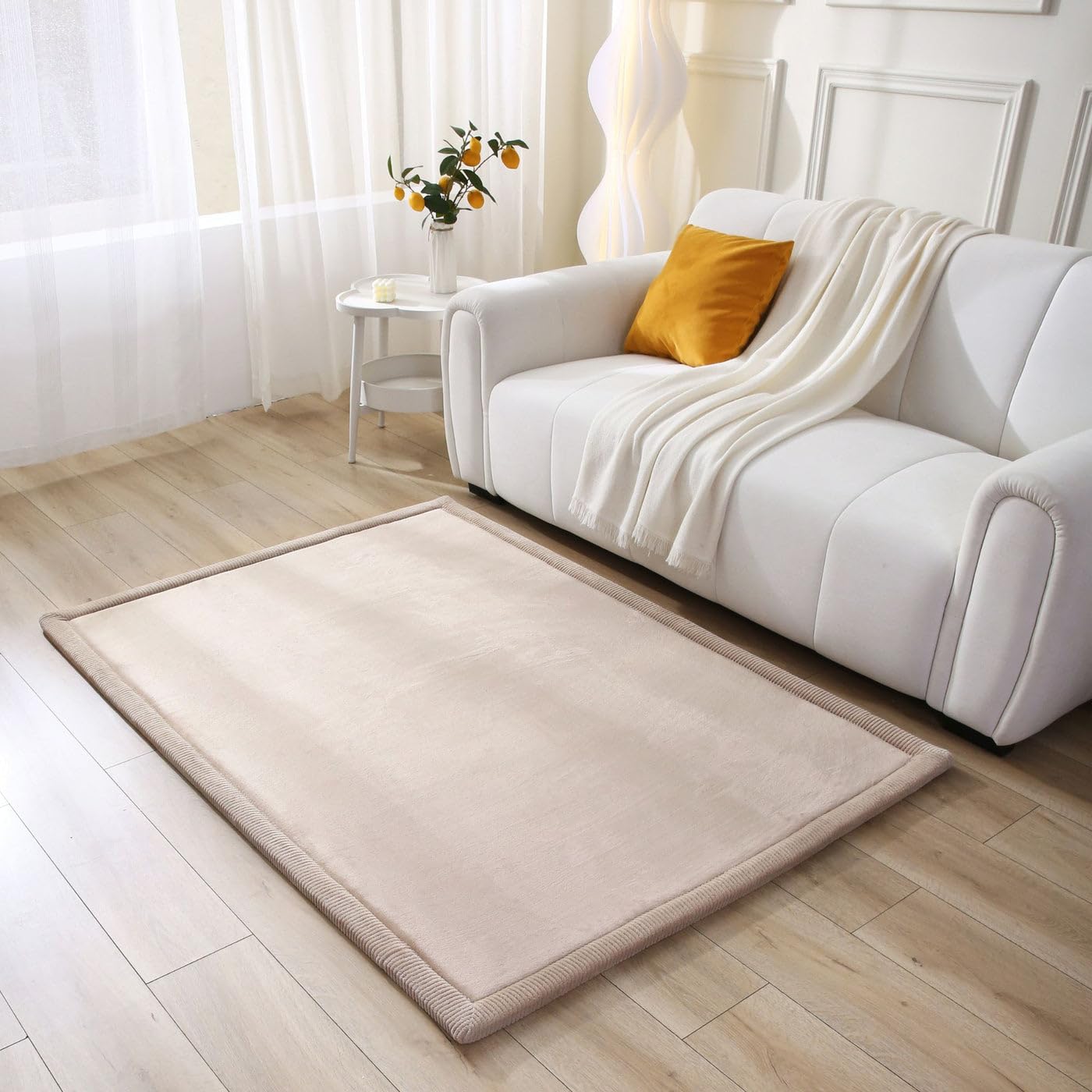Stylish Coral Velvet Baby Play Mat for Floor 47" x 67" Beige – Soft 1" Thick High-Density Memory Foam Nursery Rug,Kids Rug with Non-Slip Backing for Crawling & Playing, Playroom Rug, Kids Carpet Image Stylish Coral Velvet Baby Play Mat for Floor 47" x 67" Beige – Soft 1" Thick High-Density Memory Foam Nursery Rug,Kids Rug with Non-Slip Backing for Crawling & Playing, Playroom Rug, Kids Carpet Image