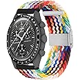 Band Compatible with Moonswatch, Stretchy Sport Solo Loop Strap Elastic Nylon Braided Women Men Strap Bracelet Wristband Replacement Compatible with Omega X Swatch Moonswatch Speedmaster with Adjustable Buckle