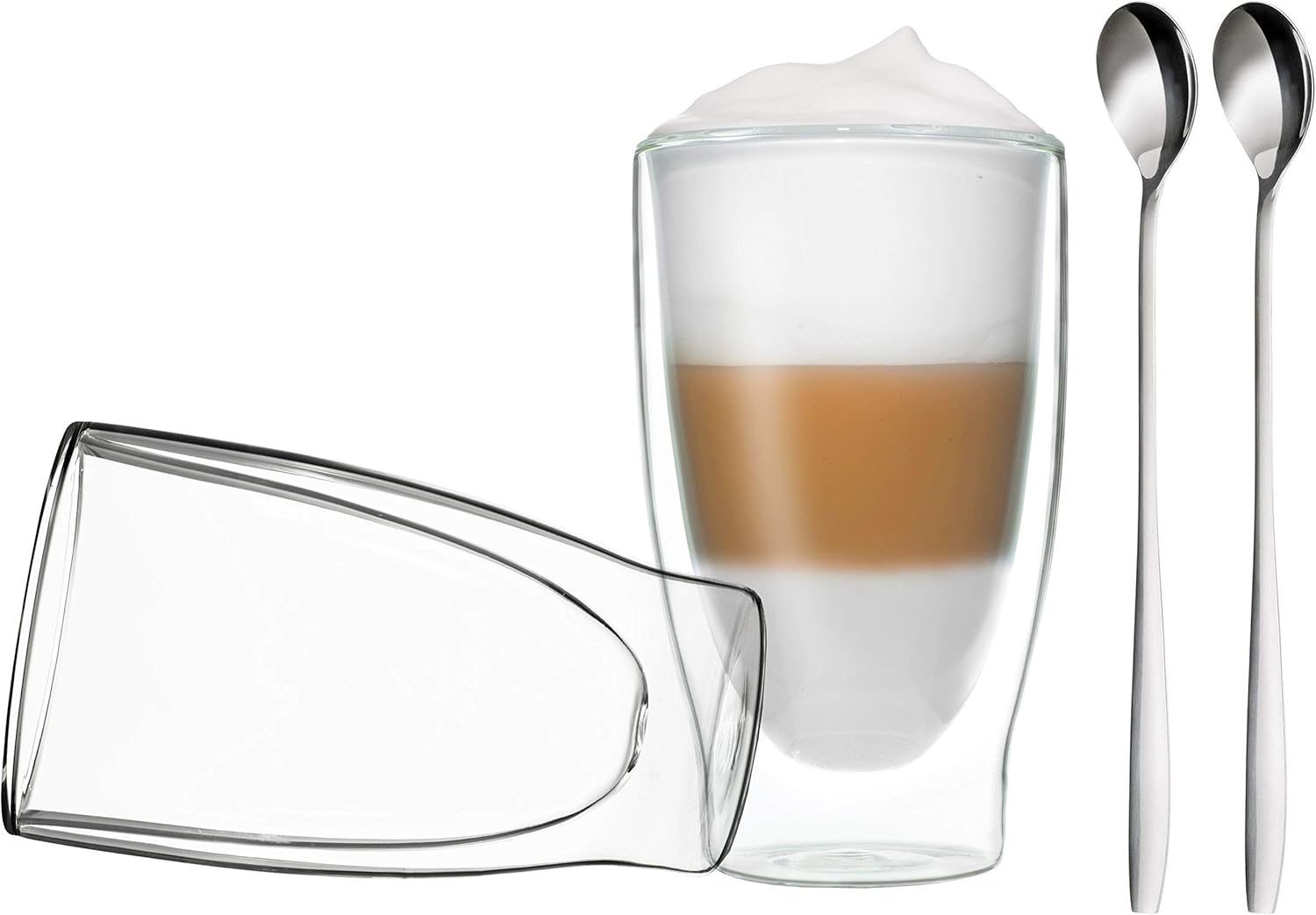 DUOS 2X 400ml doppelwandige Gläser + 2 Löffel - Set Thermogläser mit Schwebe-Effekt, für Latte Macchiato und Cocktails by Feelino
