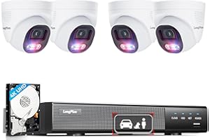 LongPlus Smart 4K 8CH Home Security Camera System, 4Pcs Wired PoE IP Cameras System Outdoor with Person/Pet/Vehicle Detection