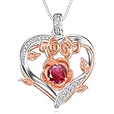 Dorunmo Heart Birthstone Necklace for Women 925 Sterling Silver Rose Pendant Birthday Jewelry Gifts for Wife Her Daughter Mom