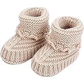 TJCONETJC Baby Booties, Newborn Walking Shoes, Infant Hand Crochet Knit Cotton Sock Booties, Soft Cozy Socks Slippers, Indoor House Shoes for Baby, 2 Pairs