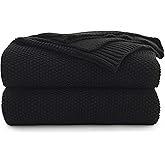 Longhui bedding Black Cotton Cable Knit Throw Blanket for Couch Sofa Chair Bed Home Decorative, 2.5 Pounds 50 x 60 Inch Lightweight Woven Throw Blankets with Bonus Laundering Bag, Machine Wash