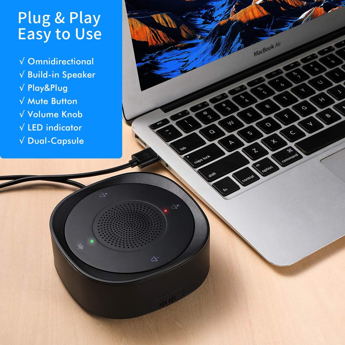 USB Speakerphone Microphone, Conference Speaker Omnidirectional Computer Mic, with 360º Voice Pickup, Touch-Sensor Buttons for Mute/unmute, Streaming, Call Speaker Skype, Webinar, Interview - Black: Computers & Accessories