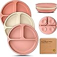 KeaBabies Suction Plates for Baby, Toddler - 3-Pack 100% Silicone Toddler Plates with Suction, Divided, BPA-Free Baby Led Weaning Essentials for Kids, Dishwasher, Microwave Safe, Durable (Roseate)