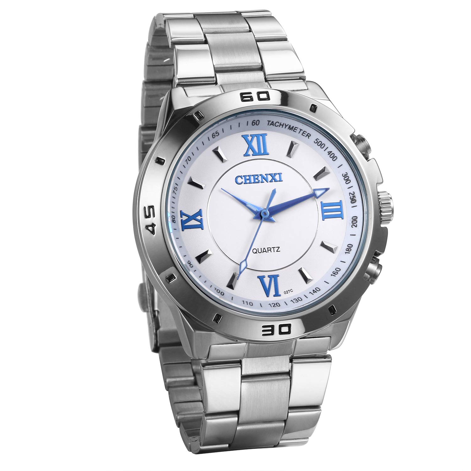 JewelryWe Mens Wrist Watches Simple Luminous Analog Silver Tone Stainless Steel Quartz Business Casual Watch