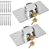 Pomunty 2 Pack Van Door Locks Heavy Duty Solid Steel Keyed Alike | Puck Lock w/Hasp High Security Anti-Theft Hidden Shackle Padlock Lock Garage Shed Door Locks w/4Keys for Trailer Truck Silver