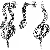 HZMAN Gothic Snake Earring Stainless Steel Punk Hip Hop Green Eye Animal Snakes Piercing Earrings Party Jewelry Gift for Men Women