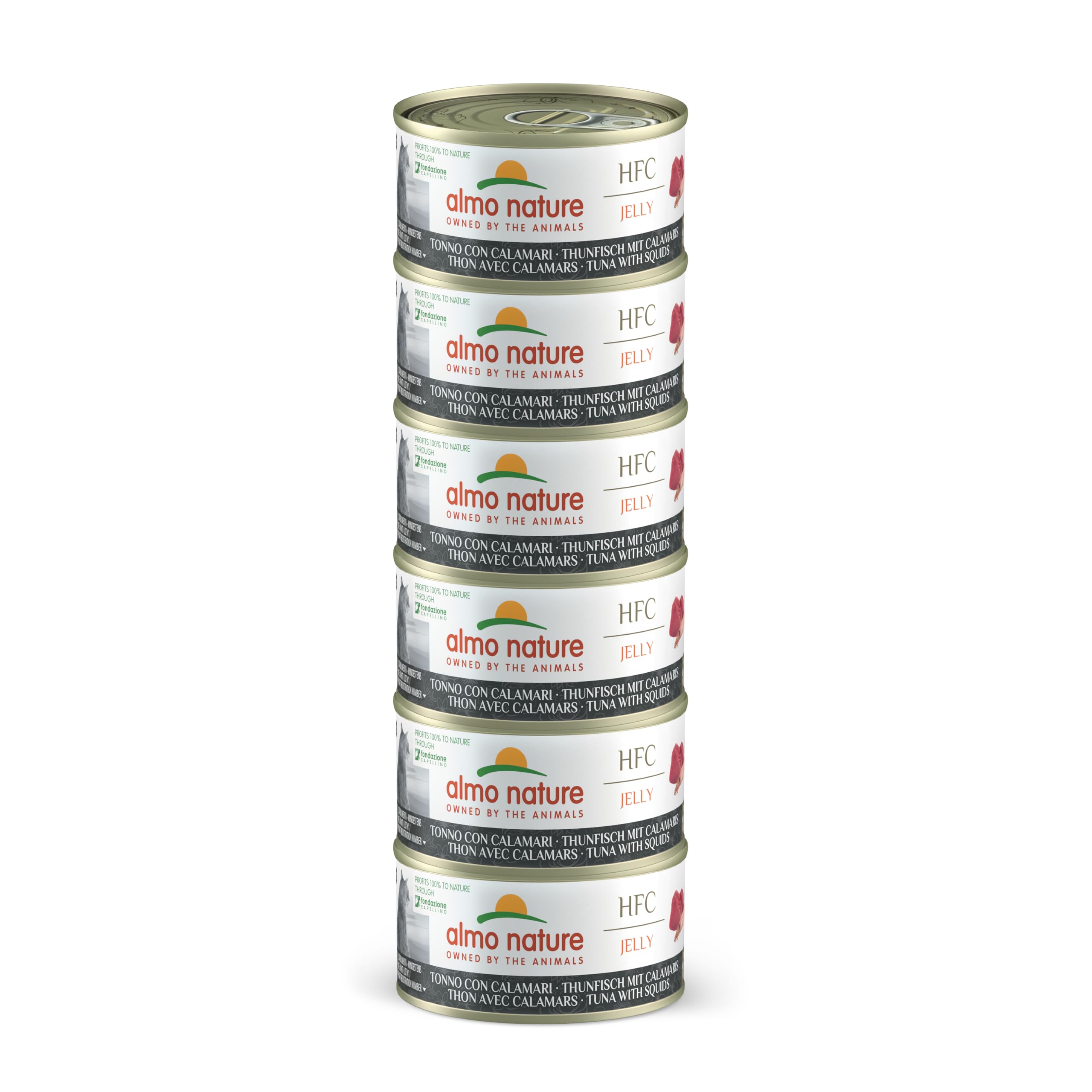 Almo Nature HFC Natural - Wet Cat Food - Tuna with Squid - Human Grade, Gluten Free - 70g, Pack of 6