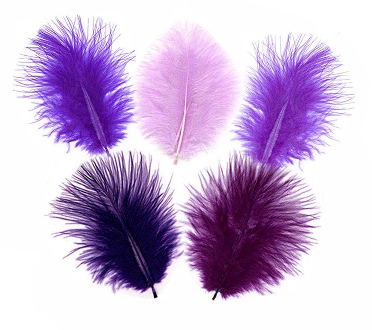 Purple Marabou Feathers in Assorted Purple Shades (Pack 30 - Small Size). Lavender, Lilac, Regal and Plum Purple Shades Craft Pack.