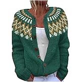 Fair Isle Sweater Women Vintage Knit Sweaters Plus Size Open Front Button Down Cardigan Cute Christmas Sweater