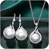 Gixaxak Pearl Jewelry Set for Women Pearl Pendant Necklace & Pearl Dangles Earrings with Sparkling Rhinestones 925 Sterling Silver Freshwater Pearl Drop Jewelry Set for Wedding Prom Gift