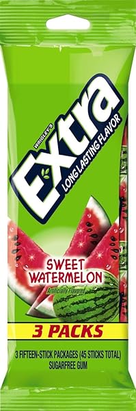 WRIGLEY’S, EXTRA, LONG LASTING CHEWING GUM, SWEET WATERMELON, 3 COUNT LONG PACK
