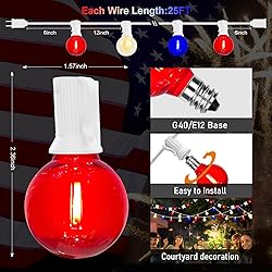 4th of July String Lights, 25FT G40 Red White and