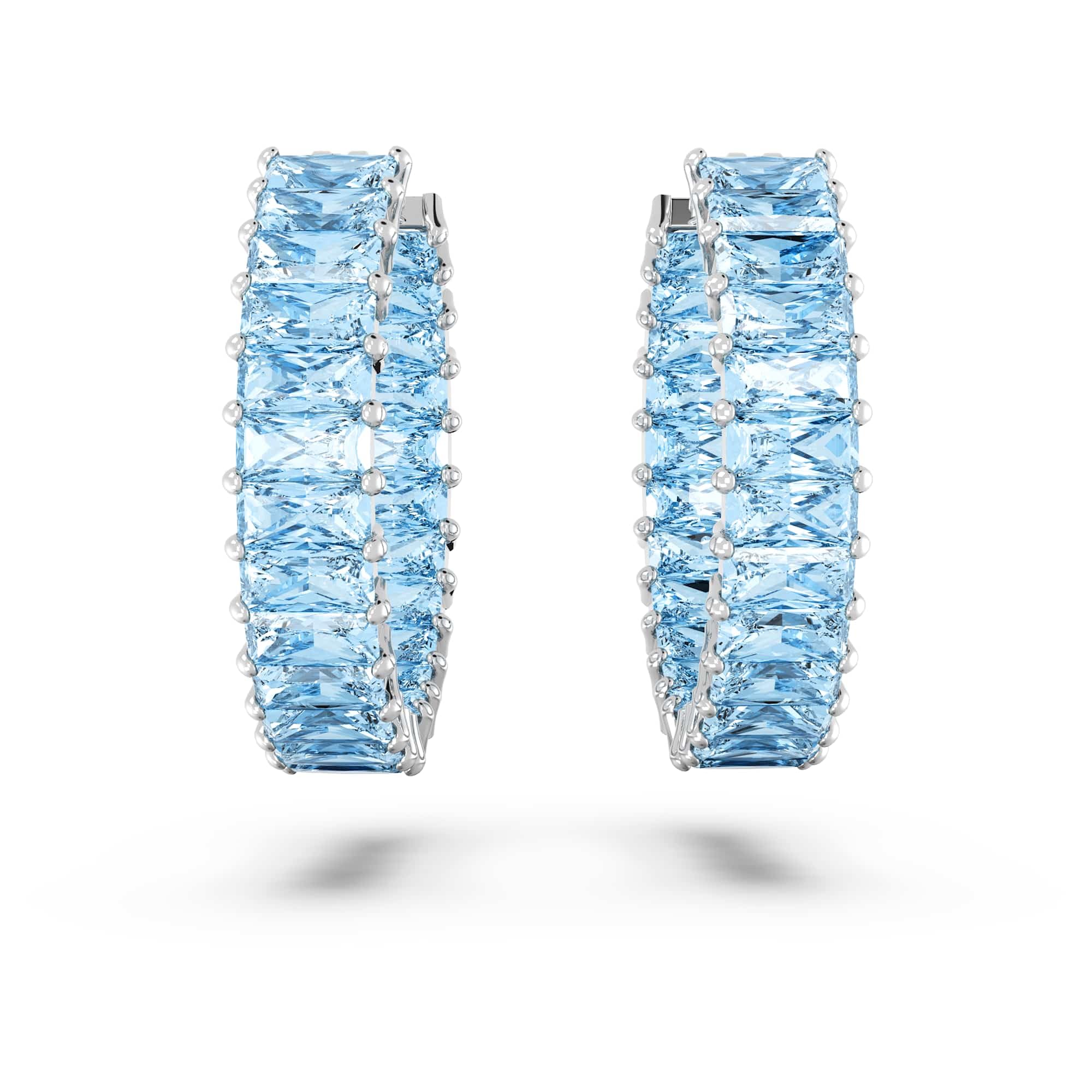 Swarovski Matrix Crystal Hoop Earrings, Blue and Clear Crystals, Rhodium Finish