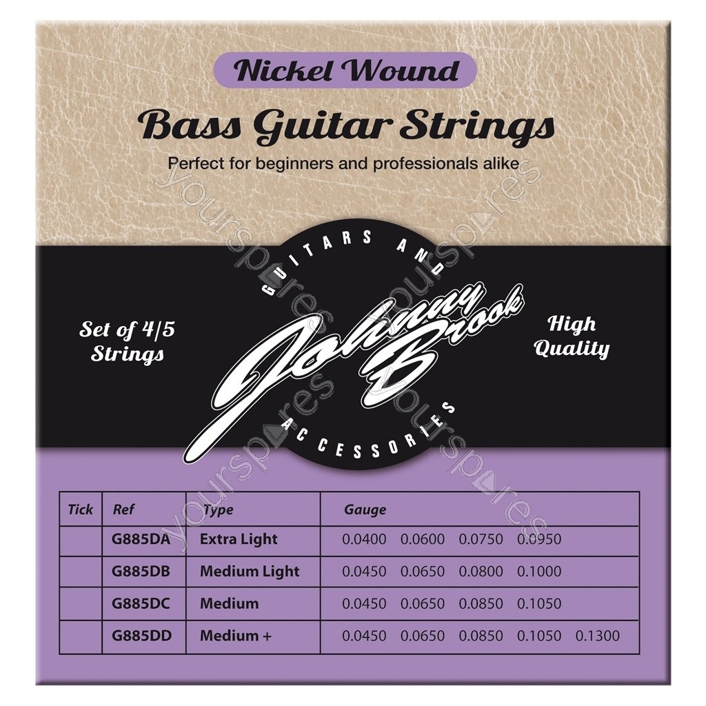 Johnny Brook Set Of 4 Nickel Wound Bass Guitar Strings (Medium Light Gauge)