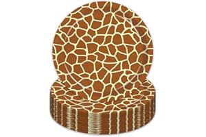 Poqirzan 50PCS Giraffe Print Plates 9 Inch Giraffe Paper Plates Jungle Safari Party Supplies Animal Print Tableware Disposabl