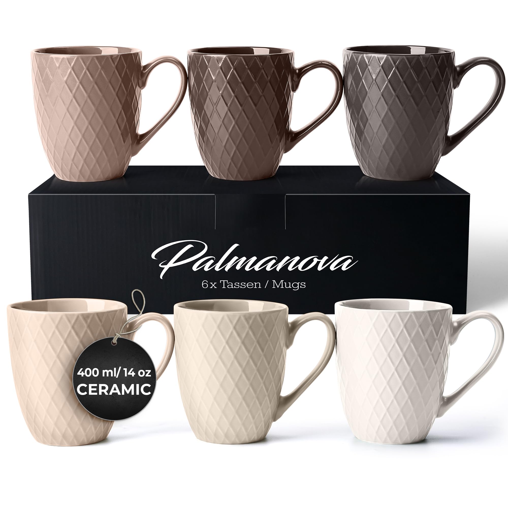 MIAMIO – 6 x 400 ml – Coffee Mug Set/Mug - Modern Ceramic Mug Matt - Coffee Mug Large - Palmanova Collection (Beige)