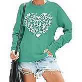 ELDPS Grandma Sweatshirts for Women: Grandma Floral Heart Shirts Long Sleeve Grandmother Gifts Crewneck Pullover Tops