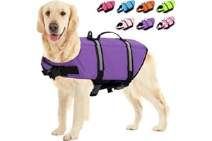 SUNFURA Ripstop Dog Life Jacket, Dog Flotation Life Vests for Swimming, Beach Boating Dog Life Preserver with High Buoyancy and Rescue Handle for Small Medium Large Dogs (Purple, L)