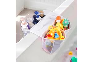 ChezMax Bath Toy Storage Organizer - Large 4 Compartment Bath Toy Holder with Suction Cups, Mess Bathtub Toy Storage, Quick Dry Shower Toy Holder, Baby Bath Toy Basket Net for Bathroom Tub