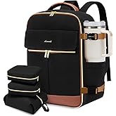 LOVEVOOK Carry On Backpack, 40L Travel Backpack Women with 3 Packing Cubes, TSA Airline Approved Suitcase Bag as Personal Item, Waterproof 17.3 inch Laptop Backpack for Weekender Overnight,Black-Brown