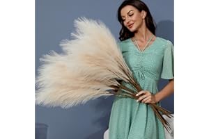 FOTEEWL 8 PCS Faux Pampas Grass Decor 38"/3.1FT Tall Fake Pompas Floral Large Artificial Pompous Grass Branches Plants for Floor Vase Filler Home Boho Decoration (Cream/Beige)