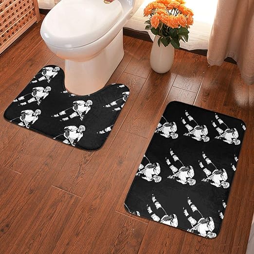 Amazon Com Niyoung Novelty Bath Rugs Set For Bathroom 2 Piece Dry Bath Mats Soft Bath Mat U Shaped Toilet Rug Non Slip Absorbent Shower Bathroom Carpets Ice Hockey Player Home Kitchen