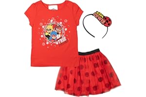 Miraculous Girls T-Shirt, Tutu Skirt and Satin Headband 3 Piece Outfit Set Little Kid to Big Kid Sizes (4-5 - 14-16)