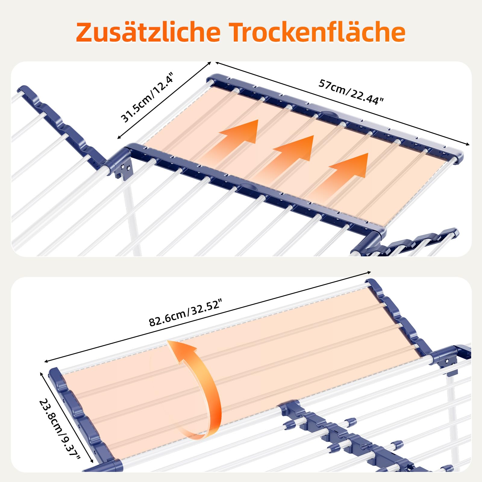 KINGBOARD Wäscheständer klappbar ausziehbar, Flügelwäscheständer 57 x 162 x 86 cm, Stabiler Standtrockner mit rutschfesten Füßen für Innen und Außen, Weiß 5